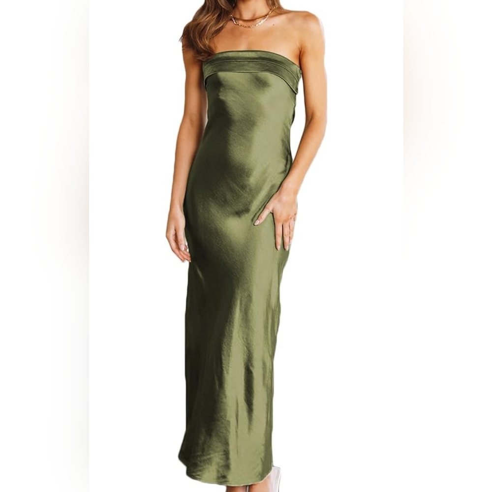 Realtix Satin Silk Backless Tube Tops Maxi Dress